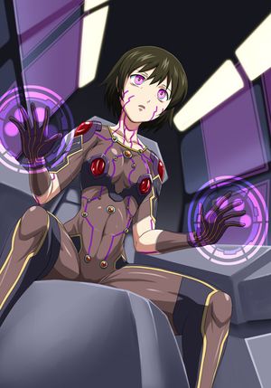 bodysuit brown_hair corruption expressionless femsub g.u. gloves glowing_eyes ryoko_kaminagi see-through short_hair tech_control zegapain