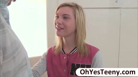 Petite teen Chloe Brooke calls her hunk classmate. She undresses him and starts sucking his massive dick.