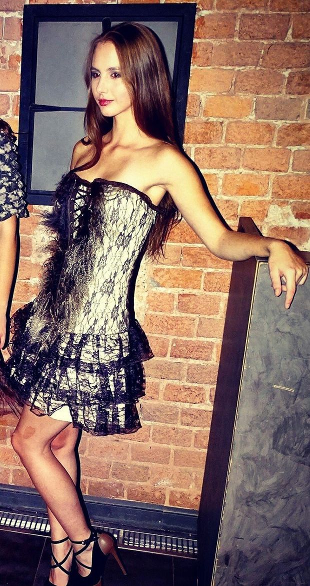 Slim babe in sexy dress