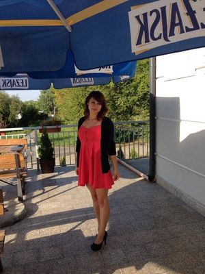 Nice chick under umbrellas