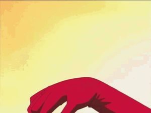 1girl 90s animated animated_gif ass blonde_hair boots breasts cleavage_cutout gloves green_eyes large_breasts latex leotard momozono_mei mouse_(anime) thigh_boots thighhighs