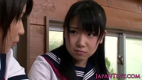 Naughty young japanese schoolgirls sharing cock