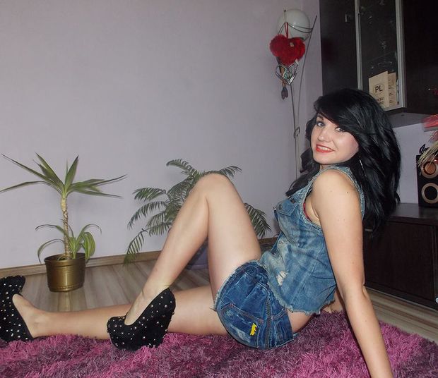 Dark hair doll in jeans outfit and black high wedges