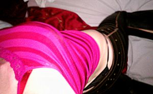 Sexy teen in leather pants & thong!