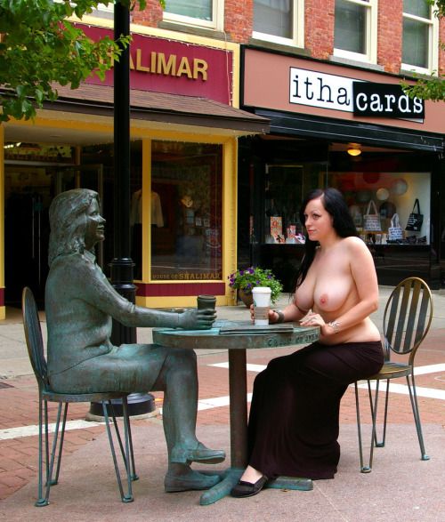 hotbabestodreamon:Looks like Starbucks coffee Come for MoreAfter a delightful half hour discussion, our topless friend decided her new friend just wasn’t talkative enough … time to move on