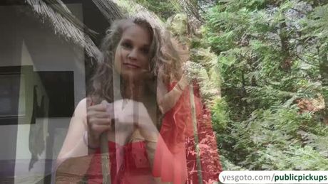 Must watch this super cute babe Bunny in red dress lives alone in the woods. Stranger saw her and approaches her immediately.