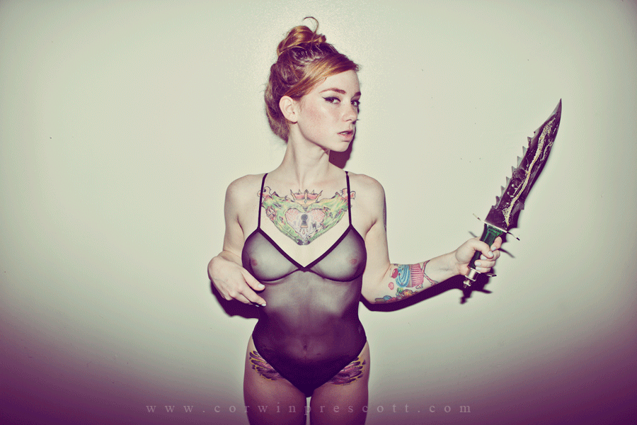 crazy redhead with a knife