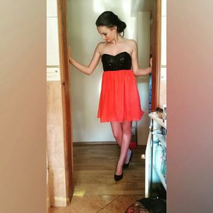 Nice brunette posing in new dress