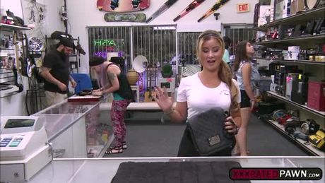 A pretty brunette visits the shop to pawn some of her stuff. She ask too much so the pawn guy gives her a deal if she lets him fuck her