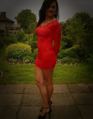 Novice in nice red lace mini dress