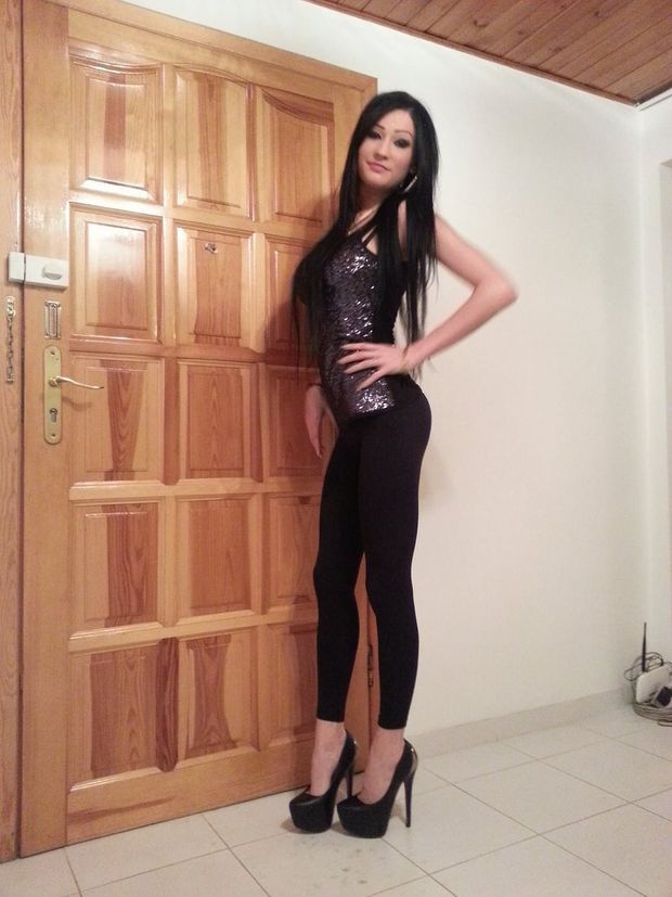 Brunette leggy bimbo before going out