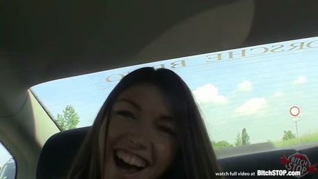 Bitch STOP - Czech brunette rides big cock outdoors