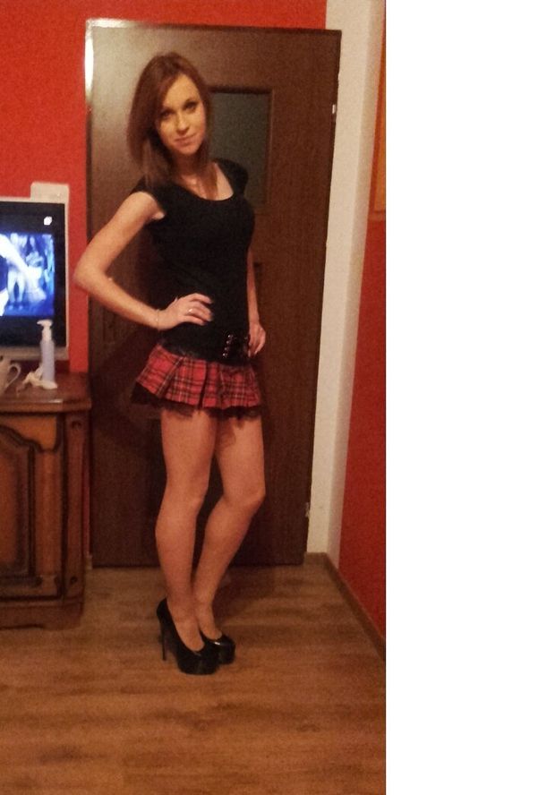 Nice slutty uniform on hot brunette party babe
