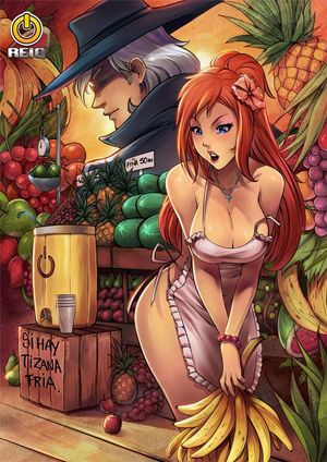 Hot redhead shopping at grocery store