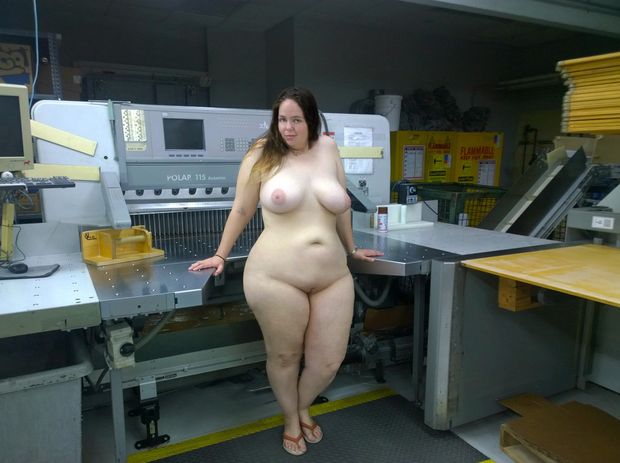 Posing by the Cutter - Late Shift at the Print Shop