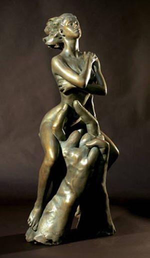 Bronze statue with hands