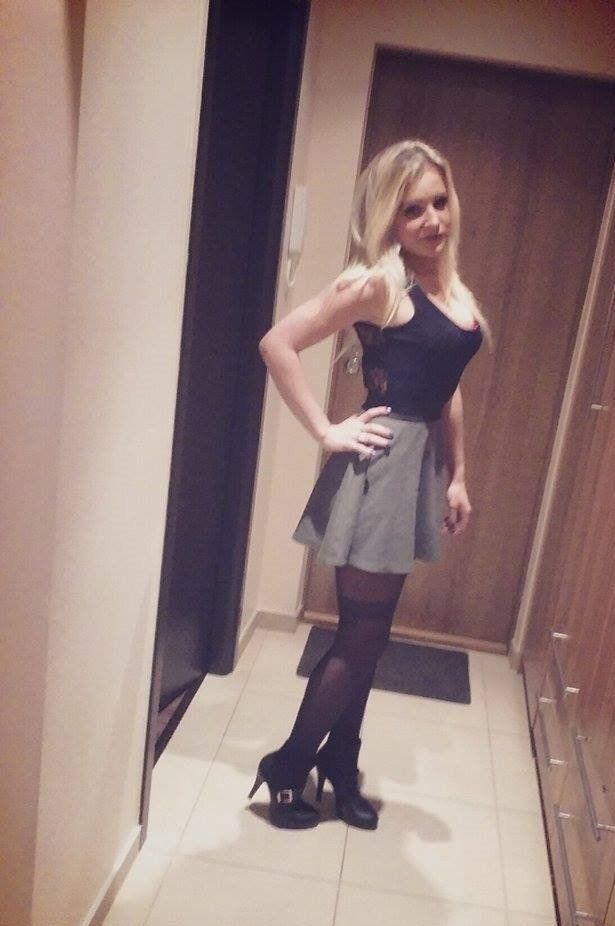 Hot busty blonde in really nice outfit