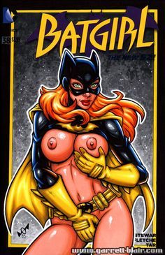 batgirl breast_grab breasts dc_comics garrett_blair green_eyes mask nipples red_hair