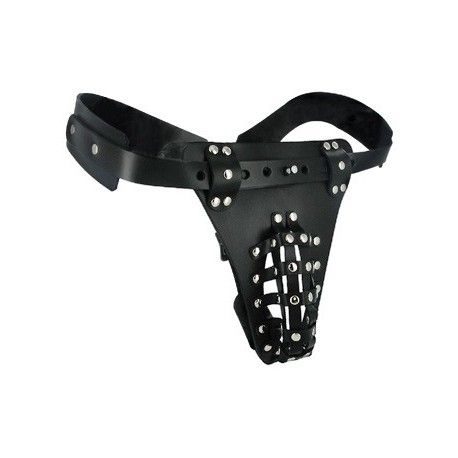 The Safety Net Leather Male Chastity Belt with Anal Plug Harness