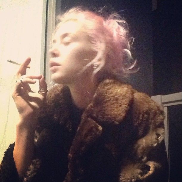 Lanna Lyon smoking cigarette pink hair hipster