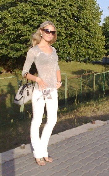 Blonde chick in see-thru blouse on a walk