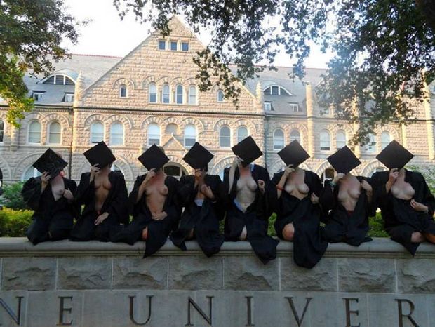Graduates flashing their boobs.