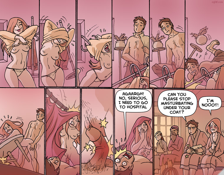 Clumsy fettish (follow link to "Oglaf" the best webcomic