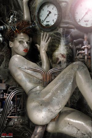 Bio android babe being anal inseminated