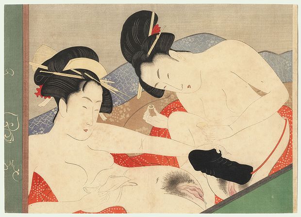 Terukata Ikeda ( 池田 輝方 ; 1883-1921)   Antique Meiji era Shunga - ca. 1900 Inspired by Hokusai’s ‘The Adonis Plant’ and Eiri’s 'Models of Cal