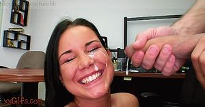 Secretary gets a big facial cum shot!