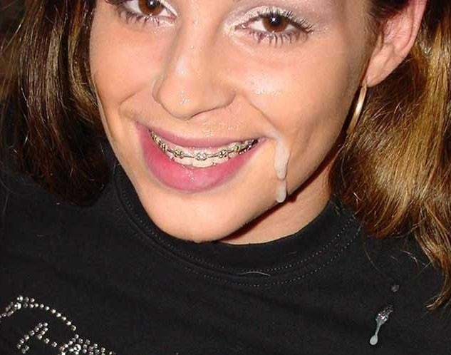 HS babe takes a load on her face and braces