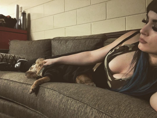 Re: Paige Chilling Showing Her Boobs
