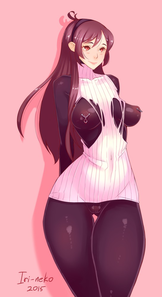 gravity falls mabel pines iri-neko high resolution bodysuit breasts brown hair cameltoe female long hair nipples pierced nipples pierced through clothes piercing see-through solo standing sweater thigh gap torn clothes turtleneck