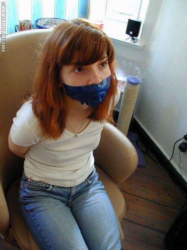 cute ginger bound and gagged on chair