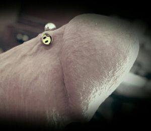 Frenum piercing w/ :)