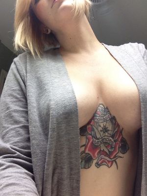 Tattoo between boob, lucky tattooist - KCCO