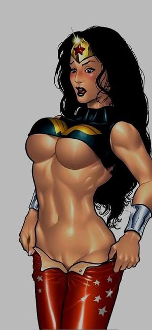 Wonder Woman trying Wondergirls outfit....tight fit!