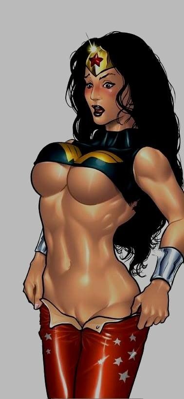 Wonder Woman trying Wondergirls outfit....tight fit!
