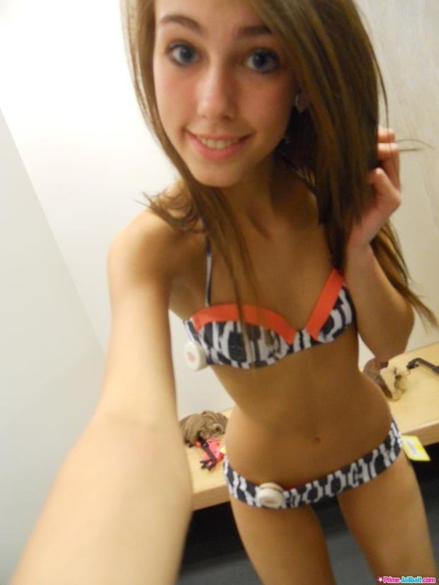 Coed dressing room bikini selfie