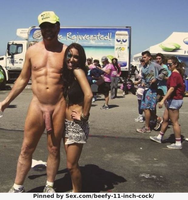 Teen posing with hung cock in public