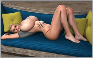 areolae blonde_hair blue_eyes braid breasts darkhound1 female huge_breasts large_breasts laying_down looking_at_viewer nipples tanline underwear