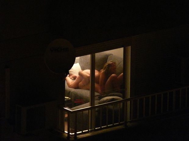 Oh, thats hot!   What?  What's hot? Unm, oh its Karen, on the second floor, her boyfriend is eating her out.