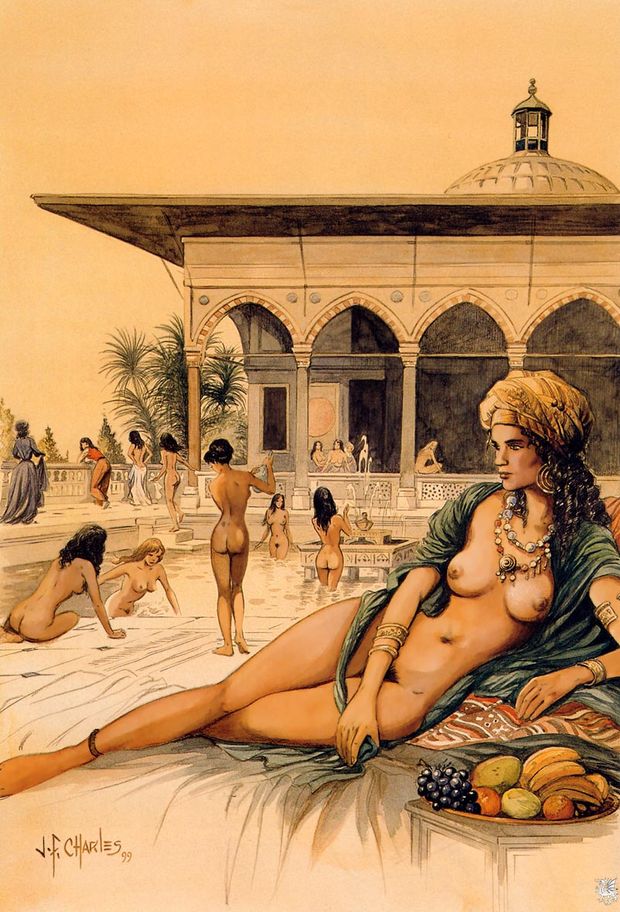 J. F Charles art: scenes in a harem