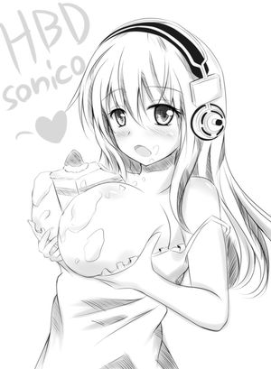 Sonico playing with cake