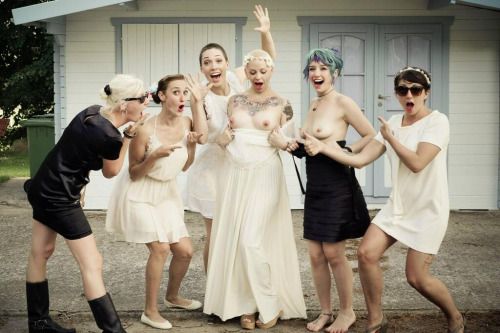 Bride bridesmaids titties