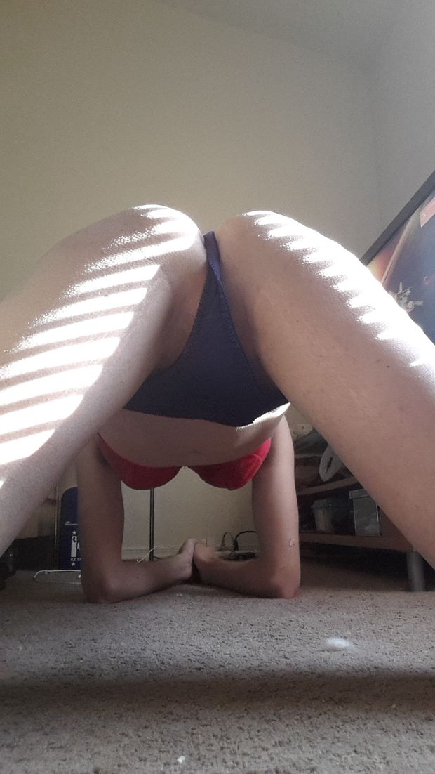 Bending over and spreading my legs