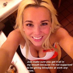 Slut likes to swallow cum at work