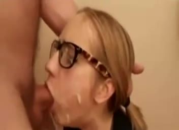 Nerdy in glasses make him cum twice