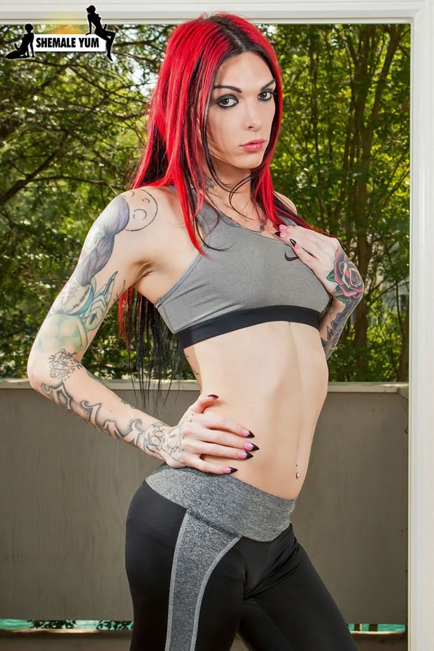 Sexy shemale Chelsea Marie has a hot well toned body, big firm tits, a nice ass and a big hard cock!