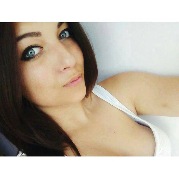 Cute brunette selfie with tits